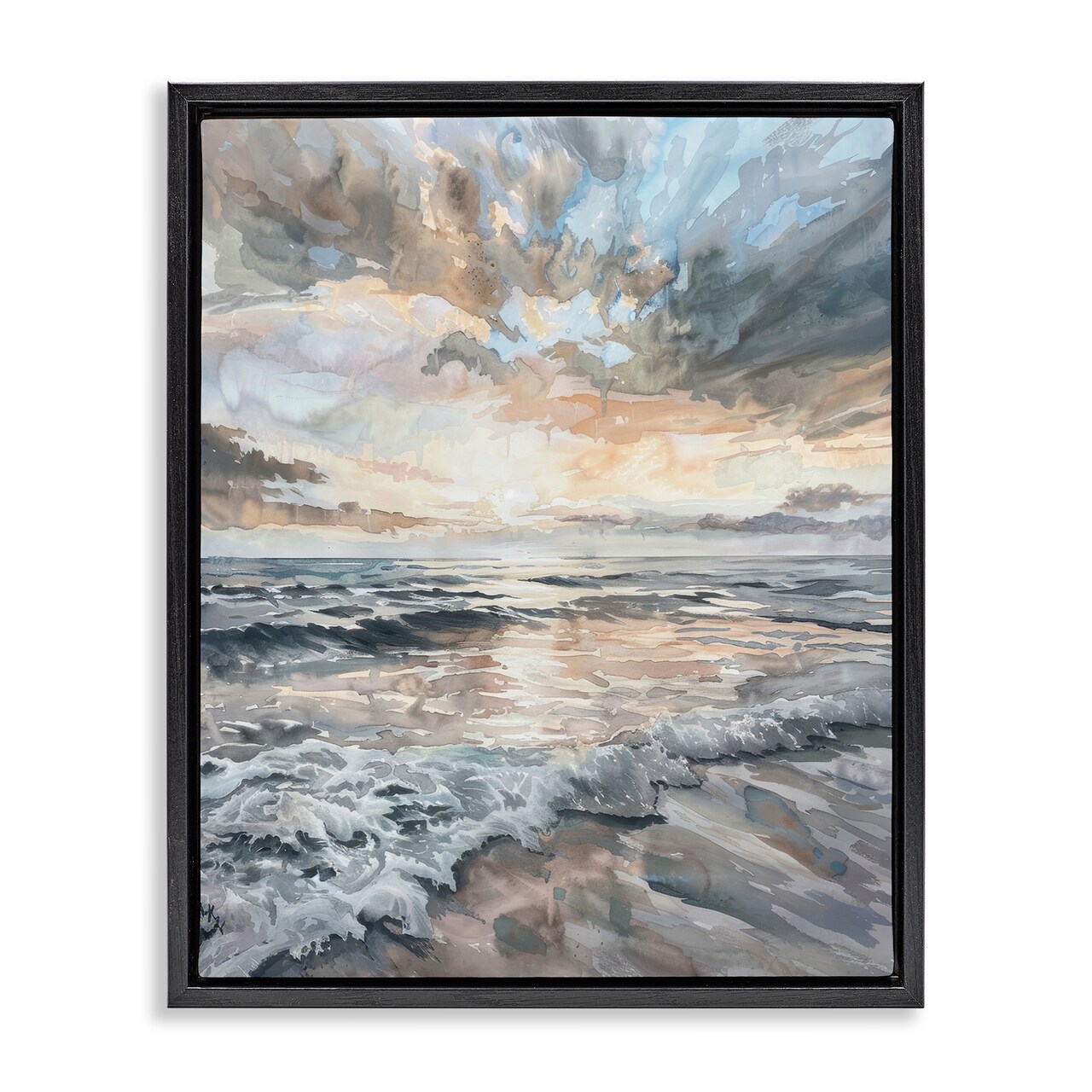 Stupell Industries Cloud Break over Sea Floater Framed Canvas Wall Art Design by Petal Prints Design